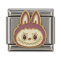 A purple Labubu head with a playful toothy smile on a silver-tone Italian charm link.