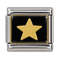 A gold-tone star on a black enamel tile.