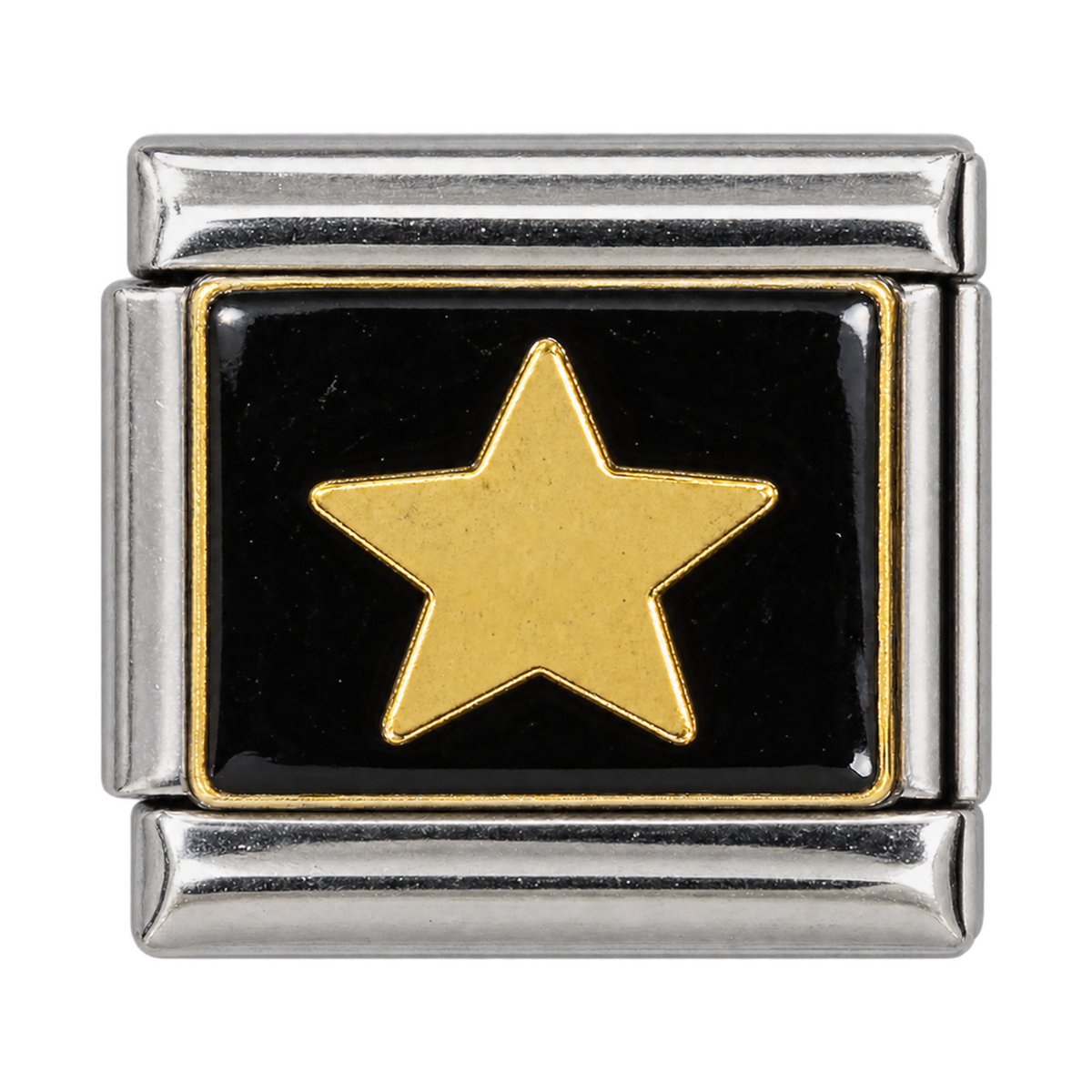 A gold-tone star on a black enamel tile.