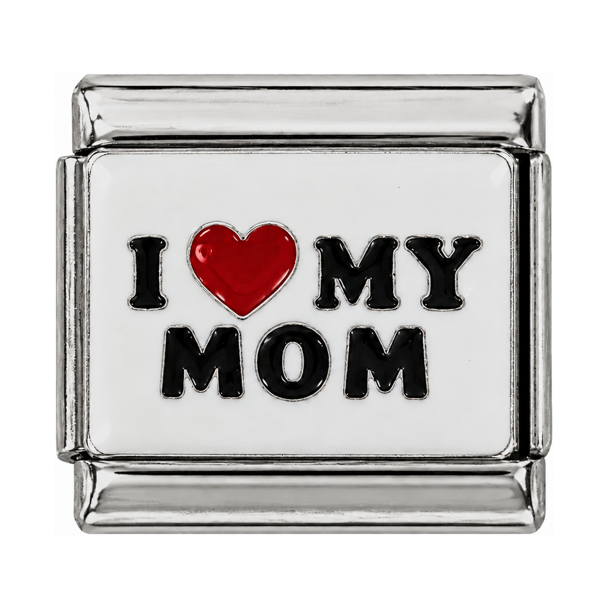Black lettering and a red heart celebrate Mum on a white tile.