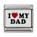 Black lettering and a red heart celebrate Dad on a white tile.