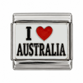 A red heart and Australia lettering on a white tile.