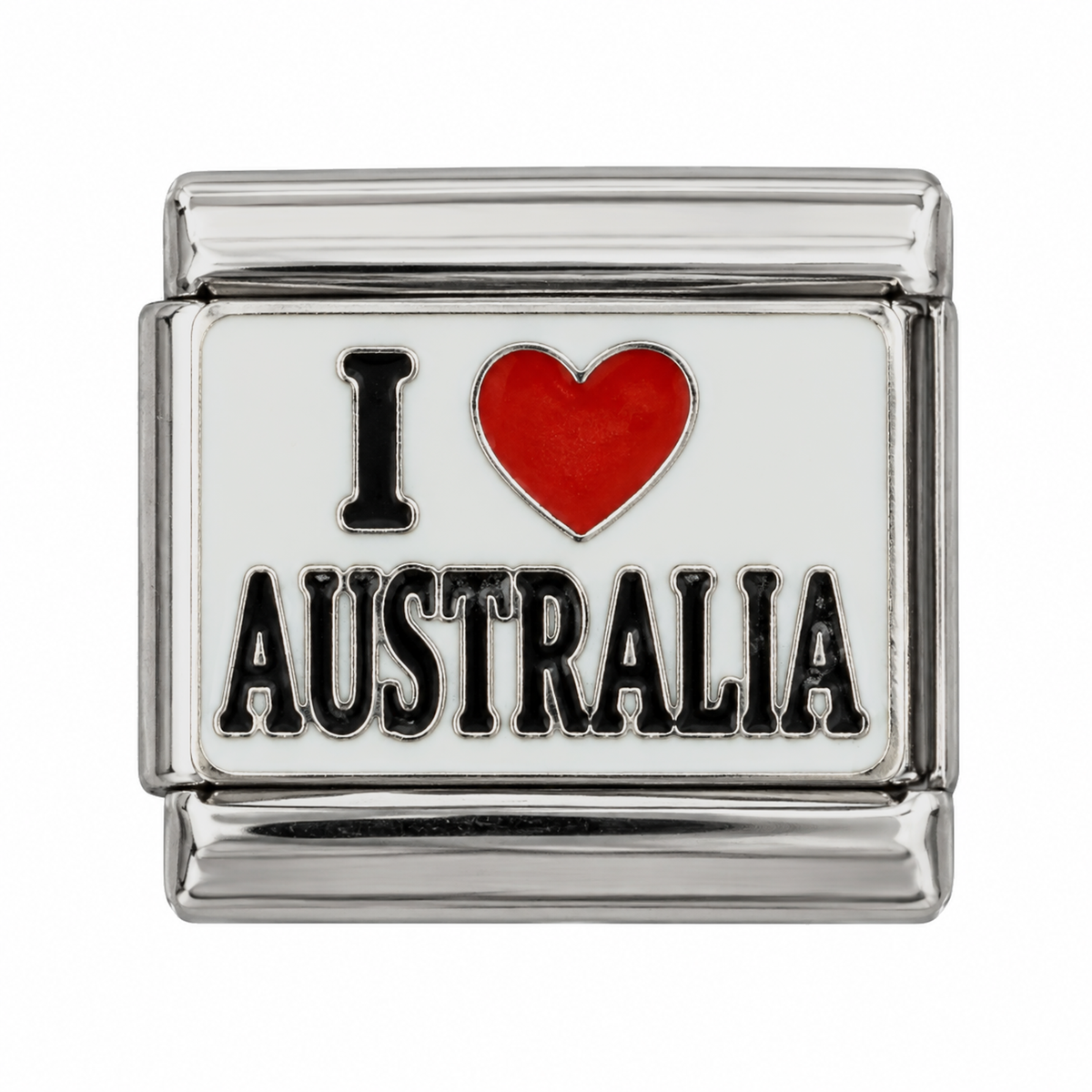 A red heart and Australia lettering on a white tile.