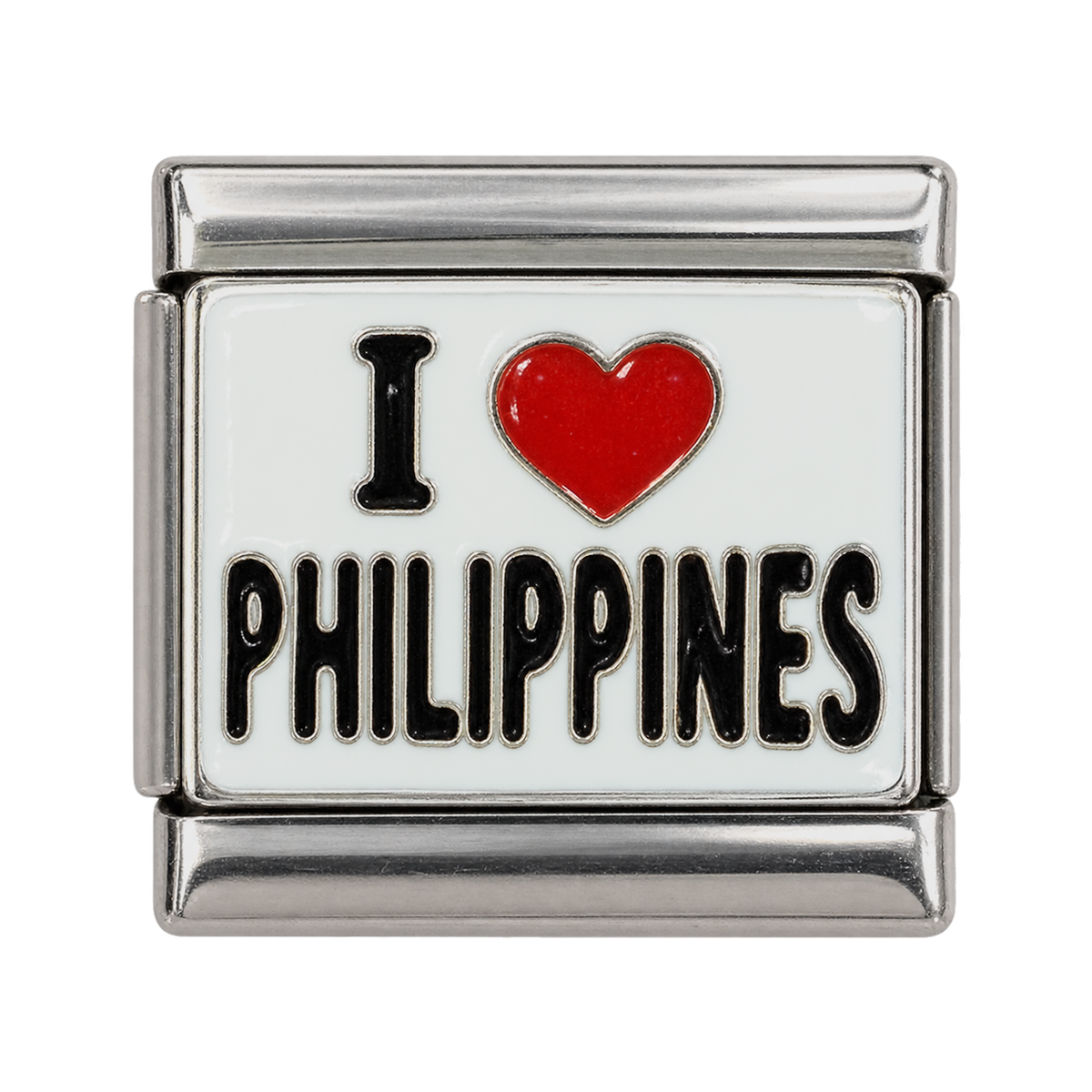 A red heart and Philippines lettering on a white tile.