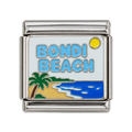A sunny Bondi Beach design with blue lettering and a coastal scene.