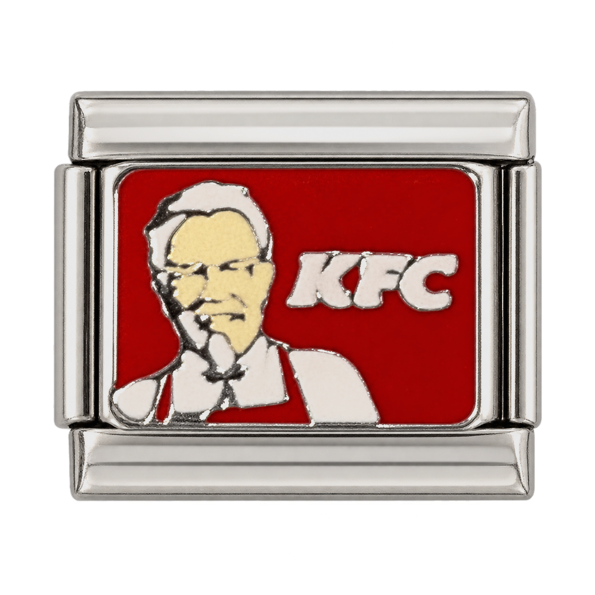 The Colonel and KFC lettering on a red enamel tile.