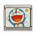 A joyful Doraemon character on a light enamel tile.