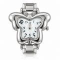 Mira watch head — white dial, silver-tone butterfly-shaped case