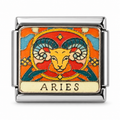 Aries illustrated zodiac charm on a silver-tone link, white background