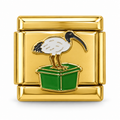 Bin Chicken on a gold-tone Italian charm link, white background