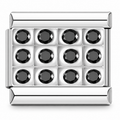 Black Crystal Grid charm in silver tone with twelve faceted stones on a white background