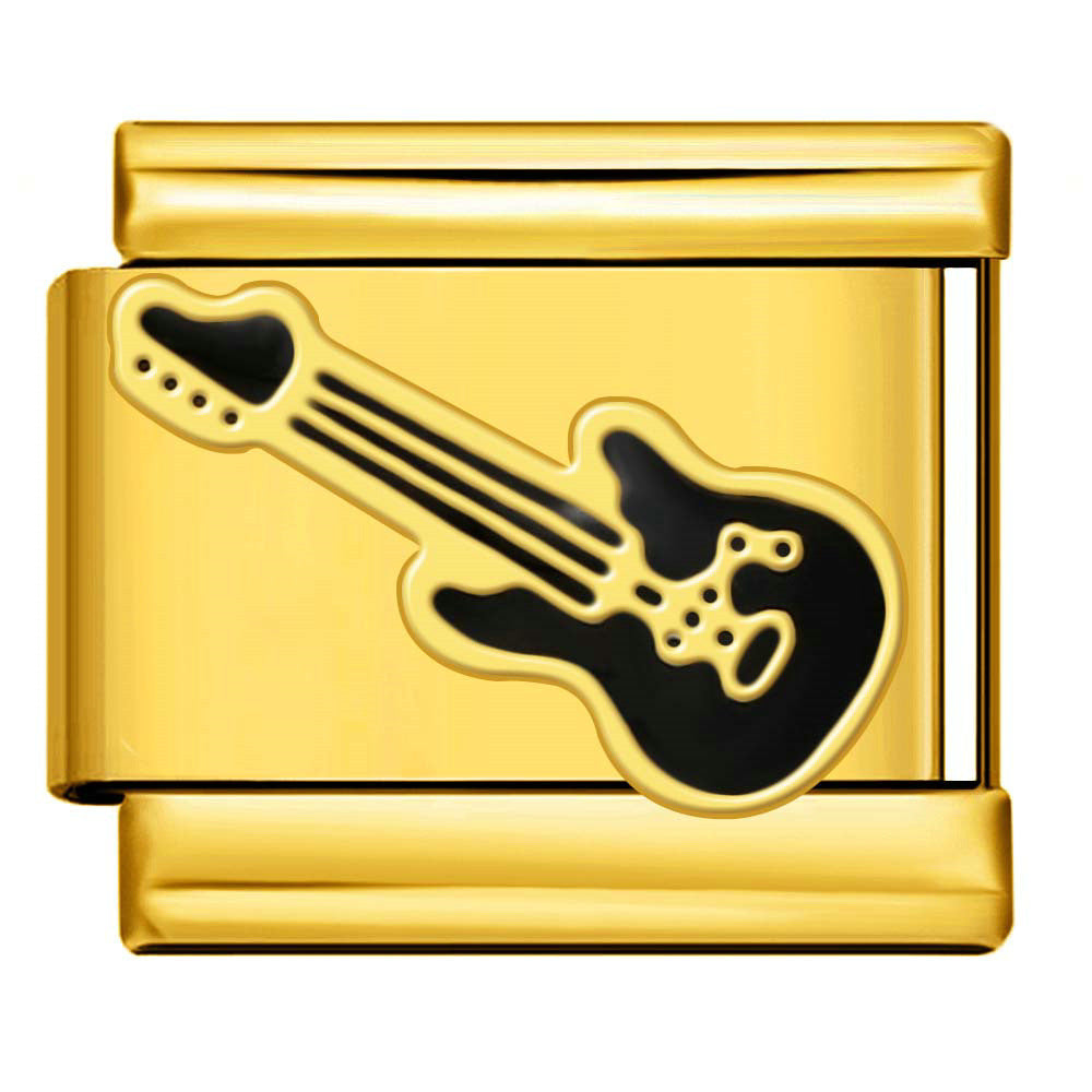 Black Electric Guitar — Gold Italian bracelet charm