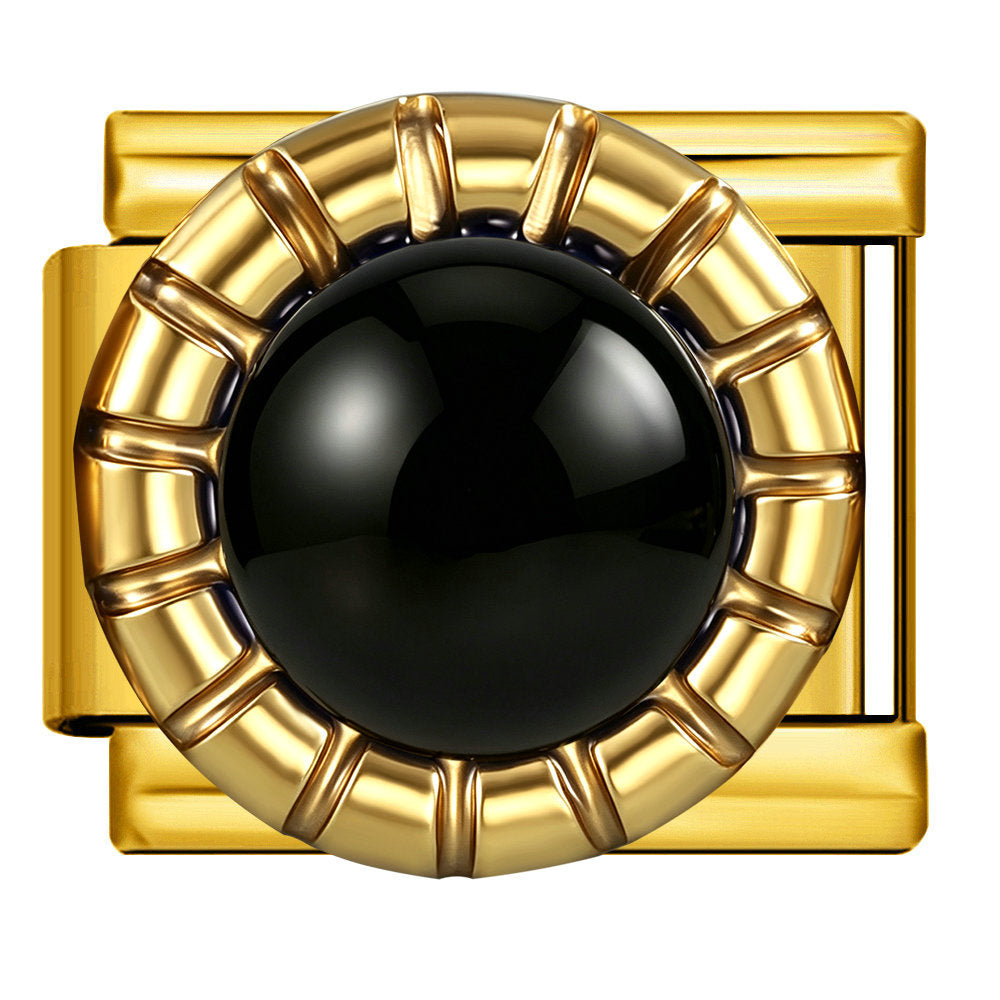 Black Round Bead — Gold Italian bracelet charm