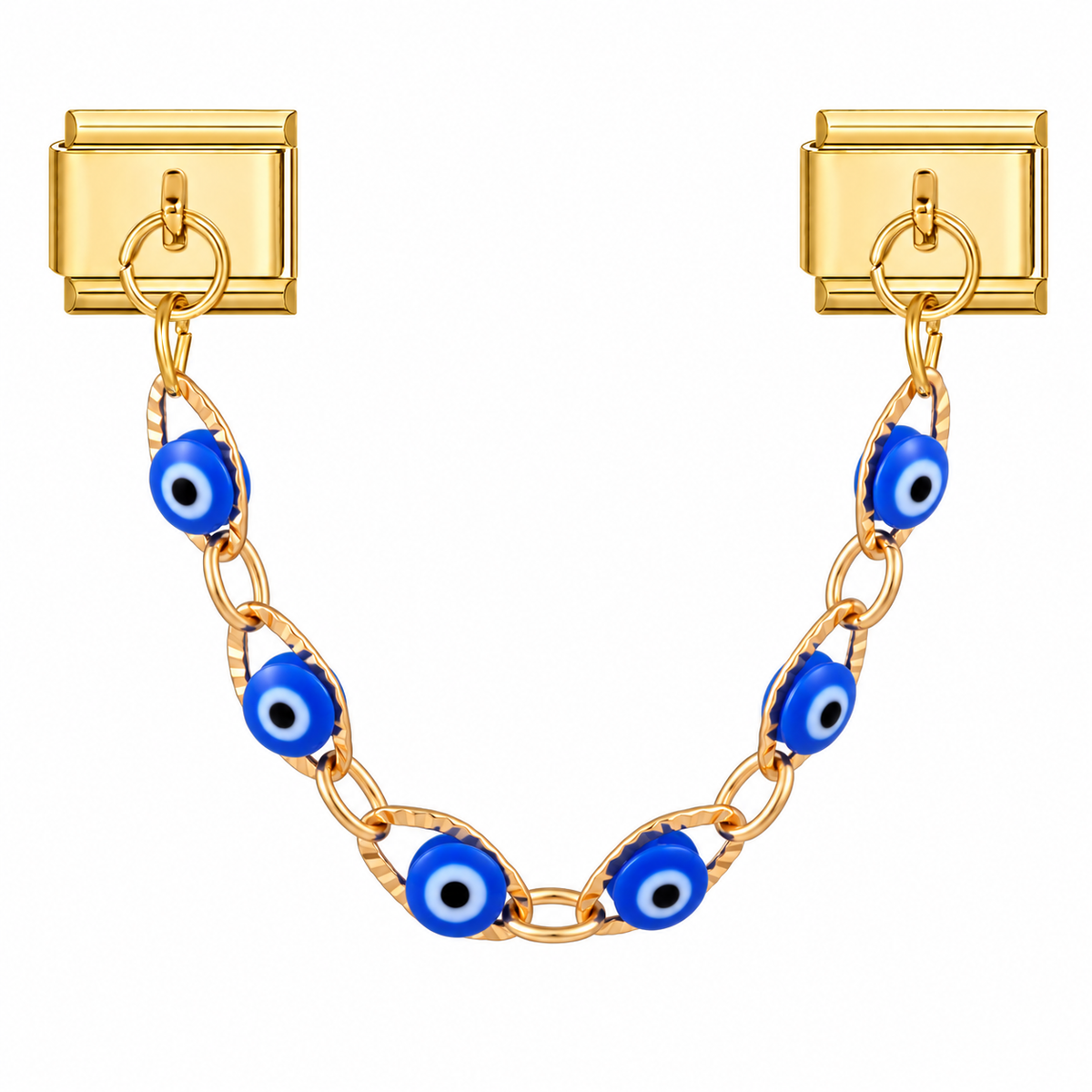 Blue Evil Eye Chain, complete gold-tone connecting set with two end links and six evil-eye details