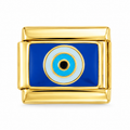 blue evil eye gold Italian charm on a white background