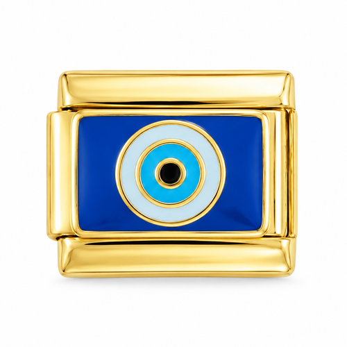 blue evil eye gold Italian charm on a white background