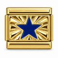 Blue Starburst on a gold-tone Italian charm link, white background