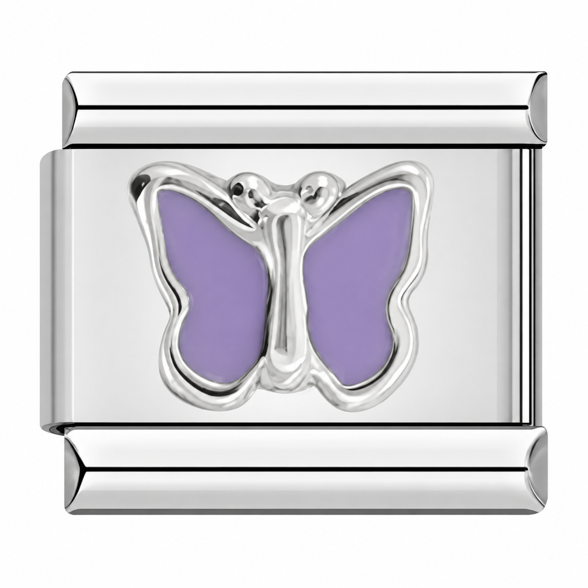 Lavender butterfly charm on a silver link