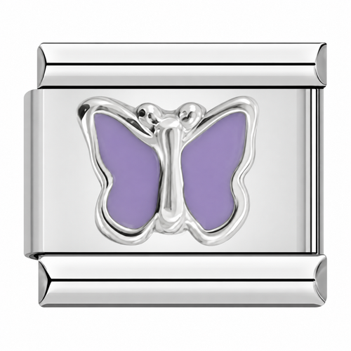 Lavender butterfly charm on a silver link