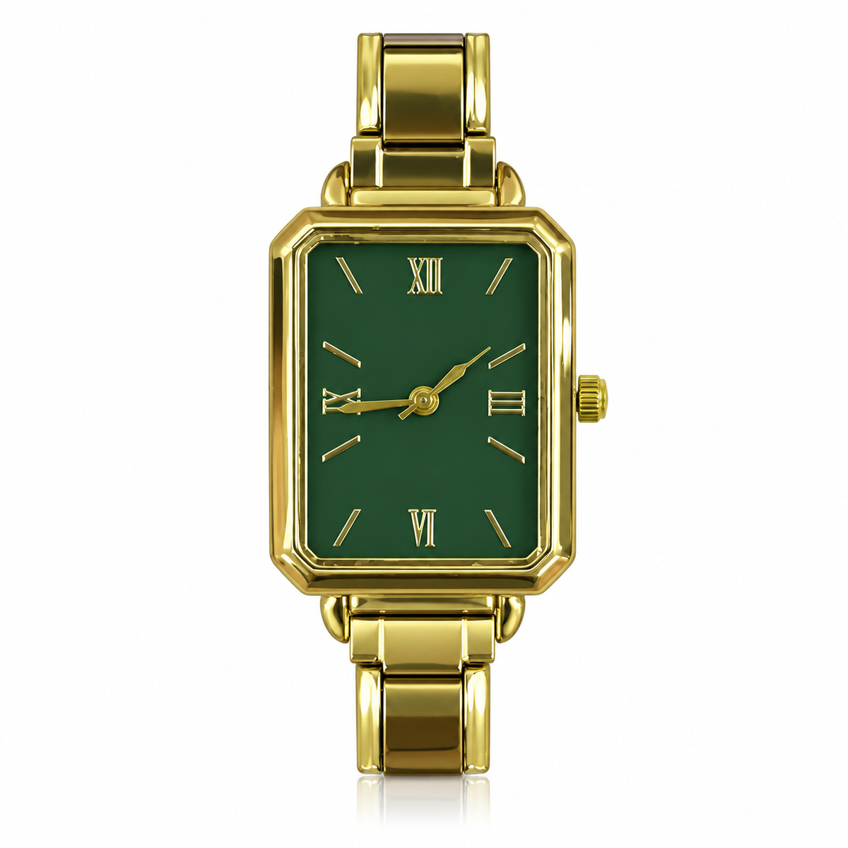 Camille watch head, gold-tone case, green dial. Watch band not included.