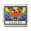 Cancer illustrated zodiac charm on a silver-tone link, white background