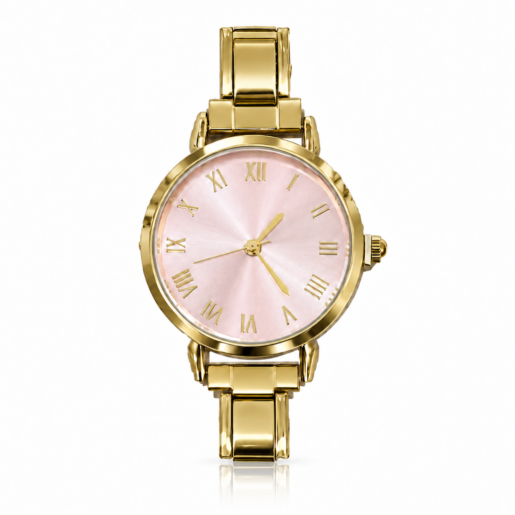 Celeste watch head only, gold-tone finish, pink dial. Watch band not included.