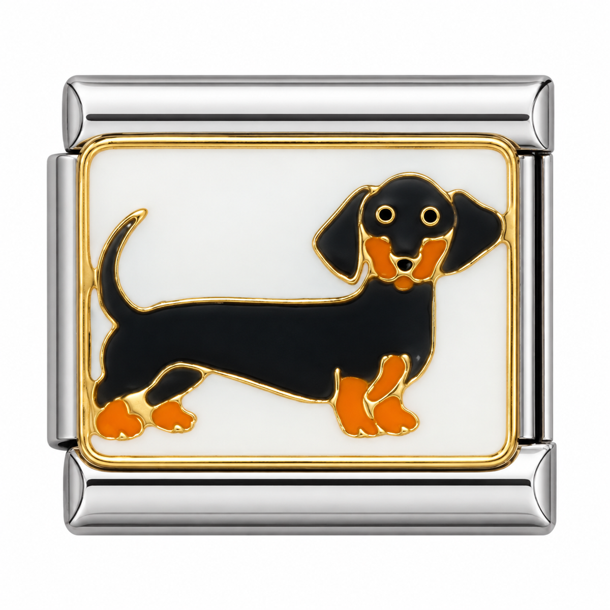 Sausage Dog Italian charm on a silver base