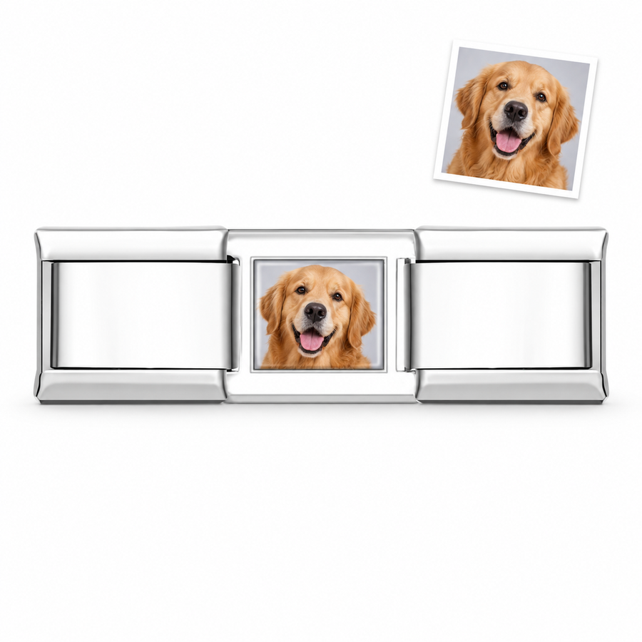 Custom photo Italian charm featuring a golden retriever. Plain links shown for display only.