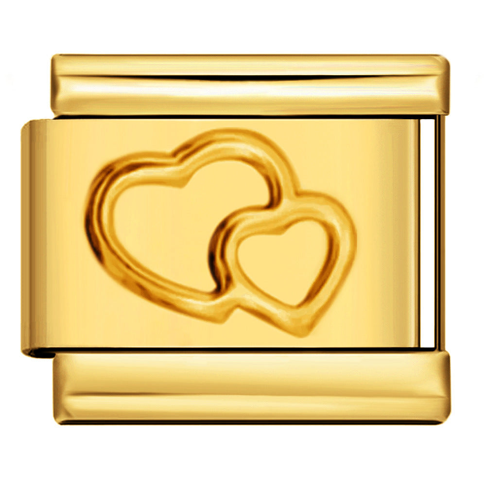 Double Outline Hearts — Gold Italian bracelet charm