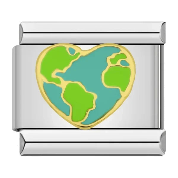 Earth Heart — Silver Italian bracelet charm