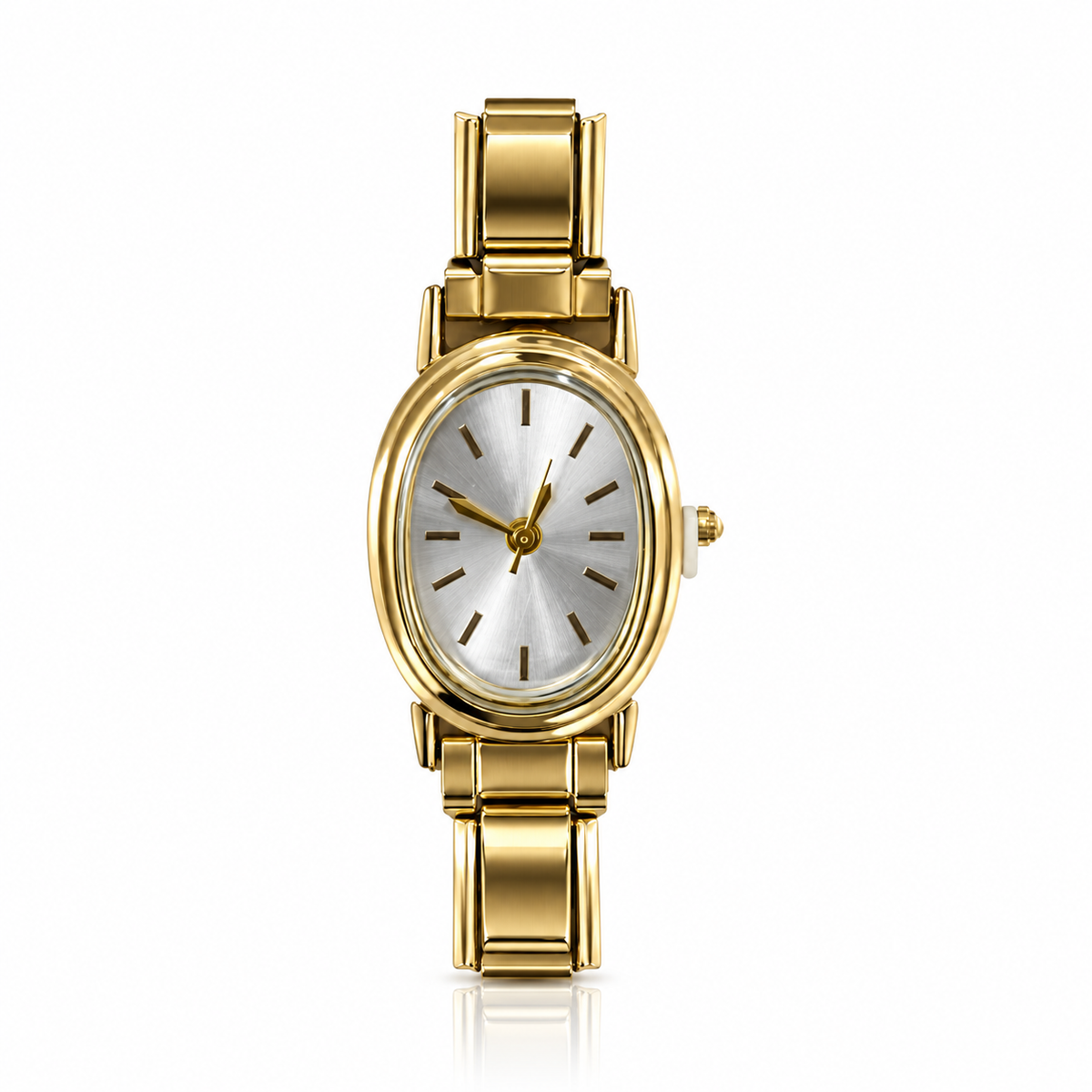 Elara watch head only, gold-tone finish, silver-coloured dial. Watch band not included.