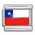 The Chilean flag on a silver-tone Italian charm link. White background.
