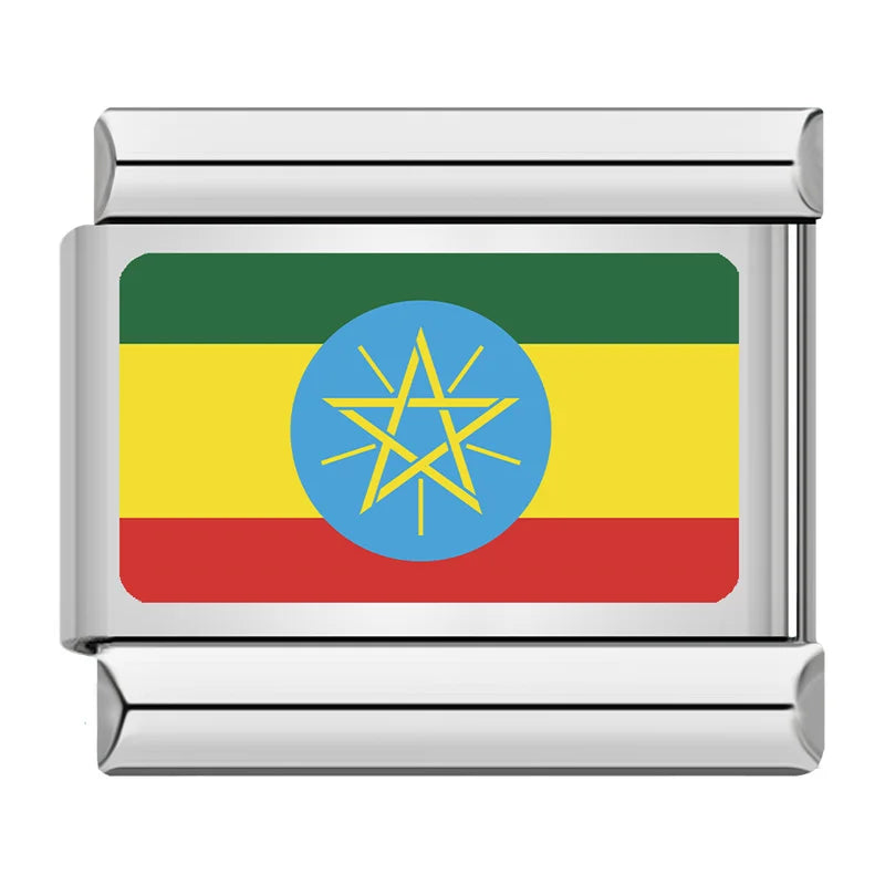 Flag Of Ethiopia — Silver Italian bracelet charm