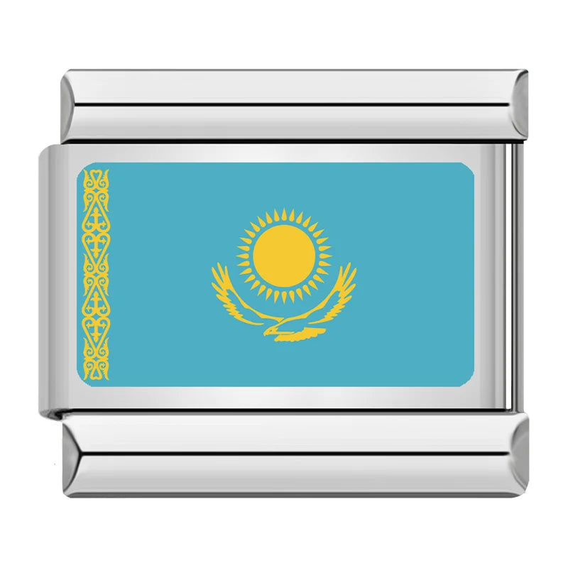 Flag Of Kazakhstan — Silver Italian bracelet charm