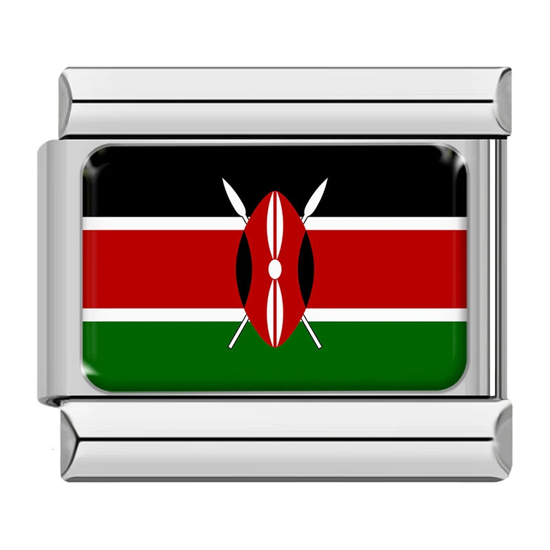 Flag Of Kenya — Silver Italian bracelet charm