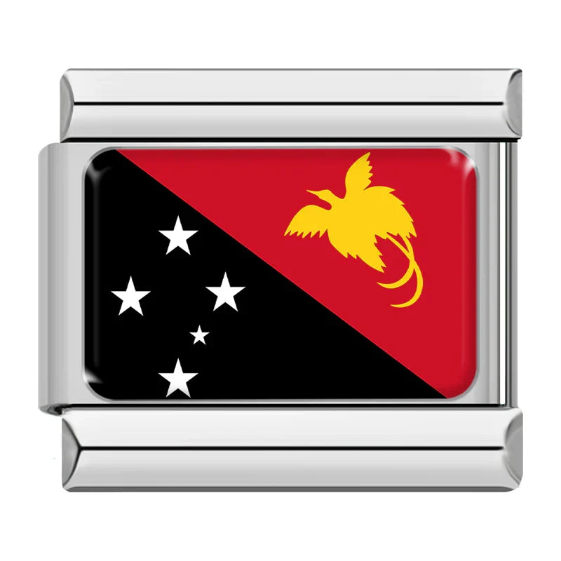 Flag Of Papua New Guinea — Silver Italian bracelet charm
