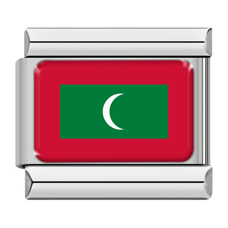 Flag Of the Maldives — Silver Italian bracelet charm