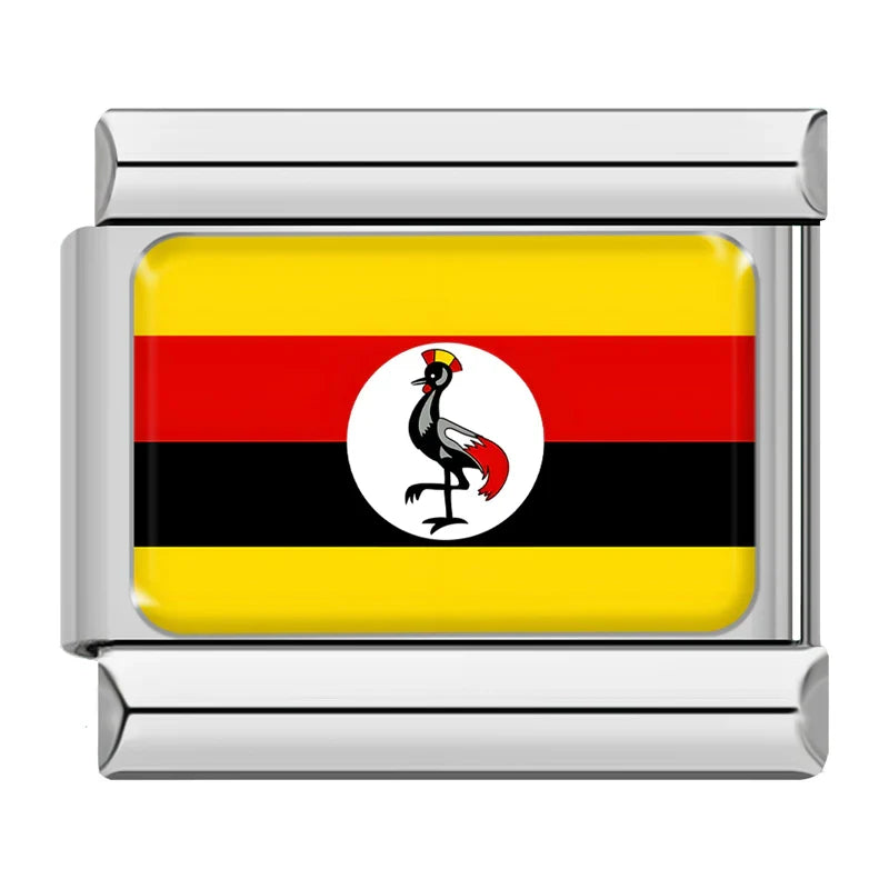 Flag Of Uganda — Silver Italian bracelet charm