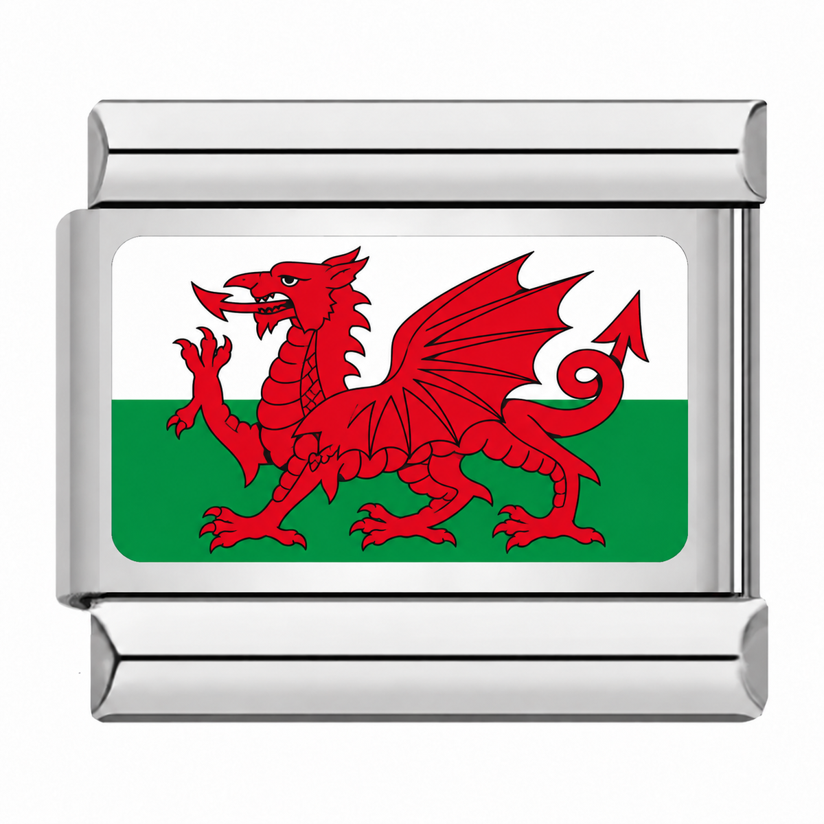 Flag of Wales silver Italian charm on white background