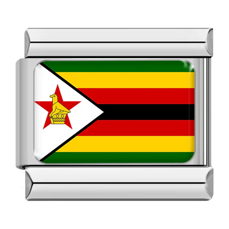Flag Of Zimbabwe — Silver Italian bracelet charm