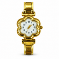 Flora watch head — white dial, gold-tone flower case with complete petal edges