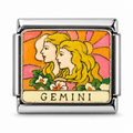 Gemini illustrated zodiac charm on a silver-tone link, white background