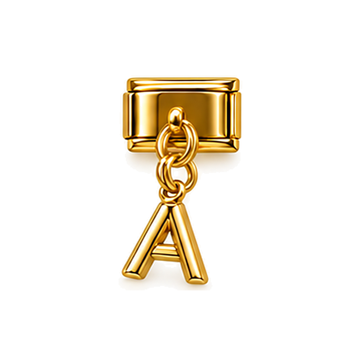 Gold letter A dangle charm on white background