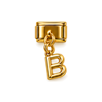 Gold letter B dangle charm on white background