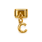 Gold letter C dangle charm on white background