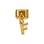 Gold letter F dangle charm on white background