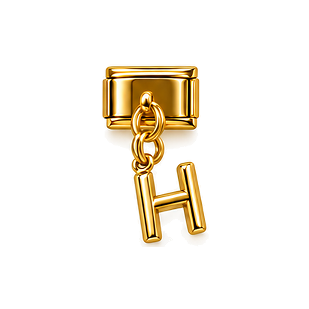 Gold letter H dangle charm on white background