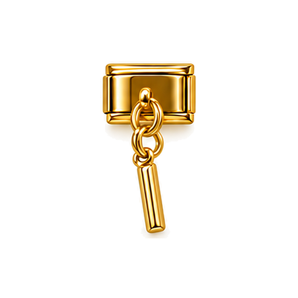 Gold letter I dangle charm on white background