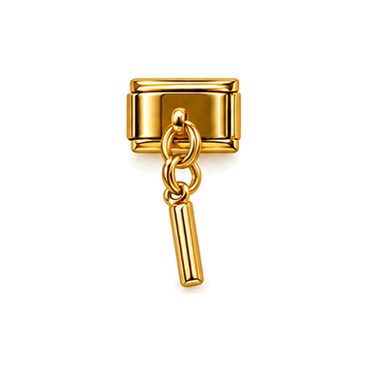 Gold letter I dangle charm on white background