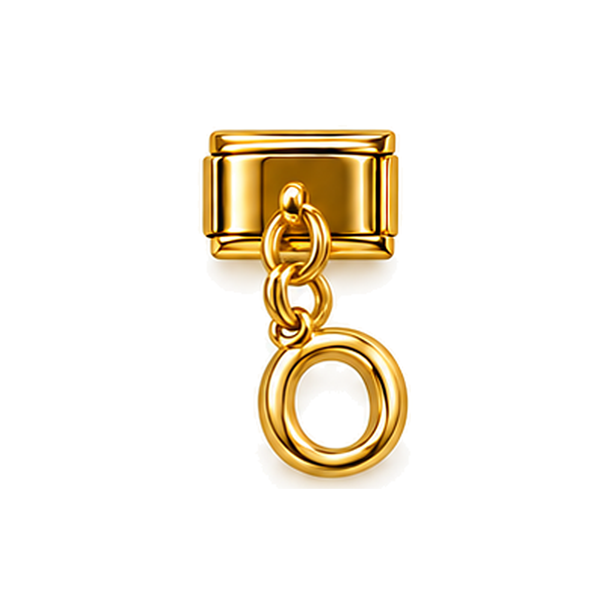 Gold letter O dangle charm on white background